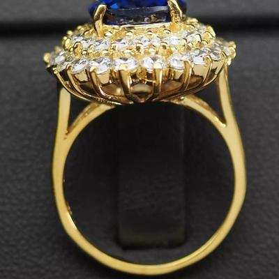 Classically Vivid Blue Sapphire 7.3Ct 925 Sterling Silver 24K Gold Vermeil Ring