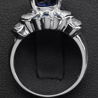 Elegant Royal Blue Sapphire 5.15Ct 925 Sterling Silver White Gold Plated Ring