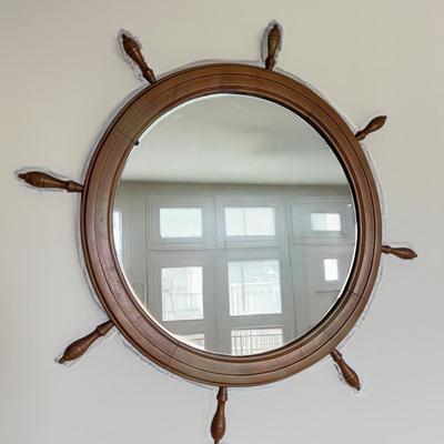 36” Vintage Nautical Ships Wheel Frame Wall Mirror