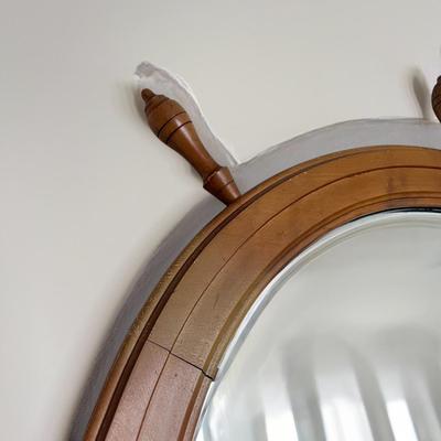 36” Vintage Nautical Ships Wheel Frame Wall Mirror