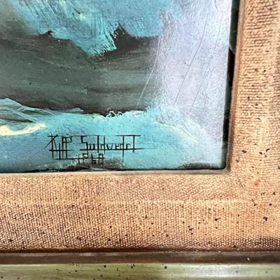 Vintage MCM Framed Kipp Soldwedel Print on Board 27"x33"