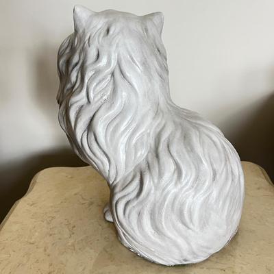 Large Vintage MCM White Ceramic Long-Haired Persian Cat Figurine