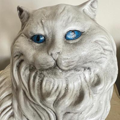 Large Vintage MCM White Ceramic Long-Haired Persian Cat Figurine