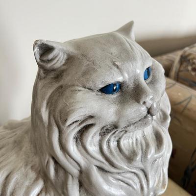 Large Vintage MCM White Ceramic Long-Haired Persian Cat Figurine