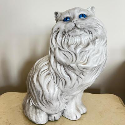 Large Vintage MCM White Ceramic Long-Haired Persian Cat Figurine