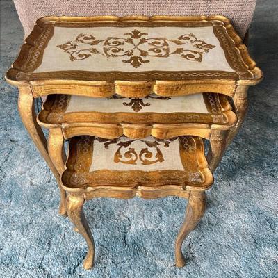 Vintage Neoclassical Gilded Gold 3 Nesting Side Tables