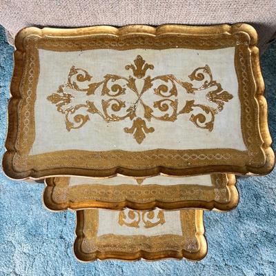 Vintage Neoclassical Gilded Gold 3 Nesting Side Tables