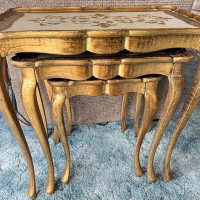 Vintage Neoclassical Gilded Gold 3 Nesting Side Tables