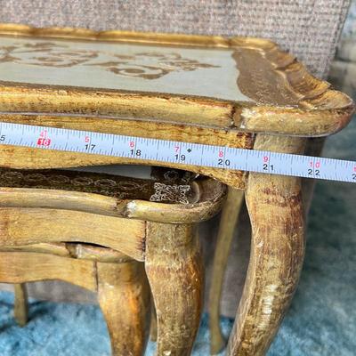 Vintage Neoclassical Gilded Gold 3 Nesting Side Tables