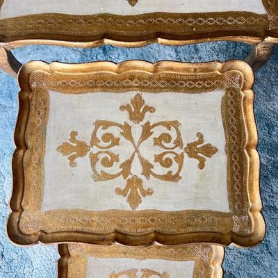 Vintage Neoclassical Gilded Gold 3 Nesting Side Tables