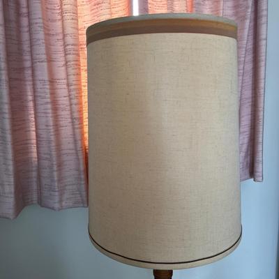 Vintage MCM Wood Brass 3-Way Floor Lamp
