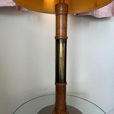 Vintage MCM Wood Brass 3-Way Floor Lamp