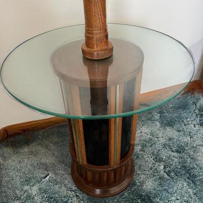 Vintage MCM Wood Brass 3-Way Floor Lamp