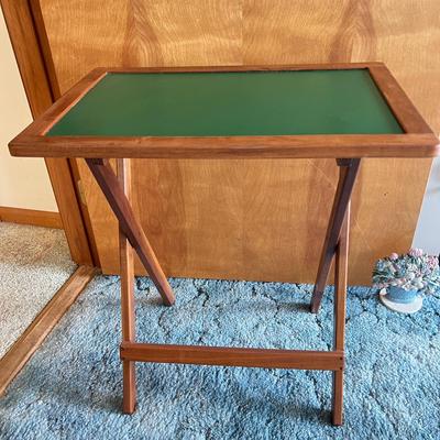 Vintage MCM Teak Set of 4 TV Tables with Storage Stand on Wheels