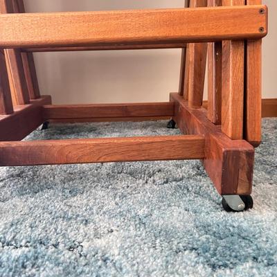 Vintage MCM Teak Set of 4 TV Tables with Storage Stand on Wheels