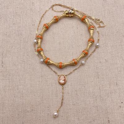 Gold Cameo Necklace with Bracelet - Both 14K (ST-SS)