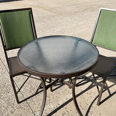Table and two green Metal chairs, Great Condition