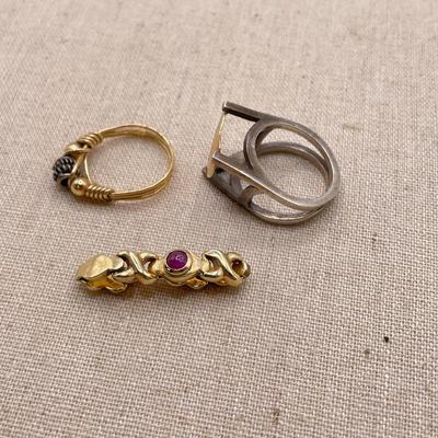 Three Unique Gold Rings 14K (ST-SS)
