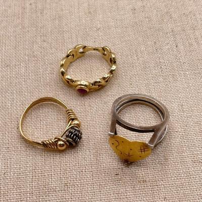 Three Unique Gold Rings 14K (ST-SS)