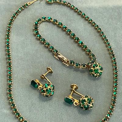 Vintage Weiss Green Rhinestone Set