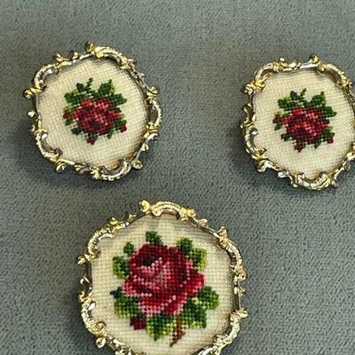 Vintage Rose Pin and Earrings
