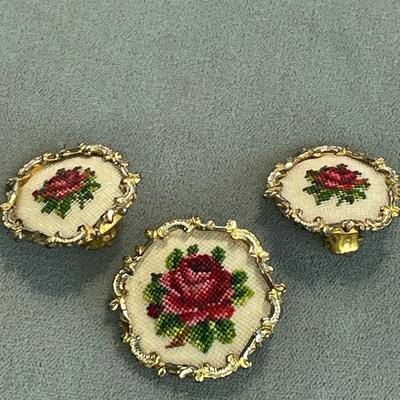 Vintage Rose Pin and Earrings