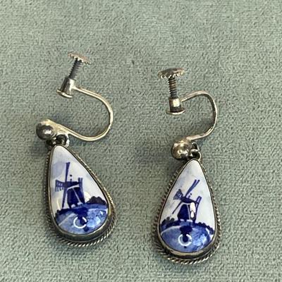 Vintage Delft Windmill Earrings