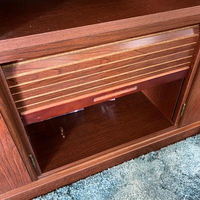Wood Entertainment Cabinet w Sliding Tambour Doors
