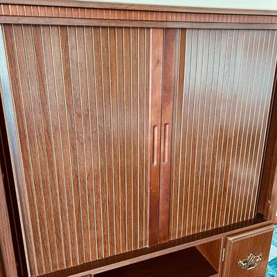 Wood Entertainment Cabinet w Sliding Tambour Doors