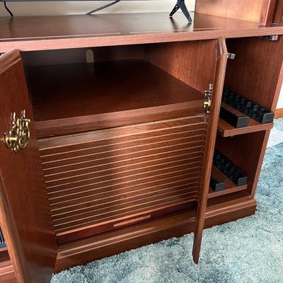 Wood Entertainment Cabinet w Sliding Tambour Doors