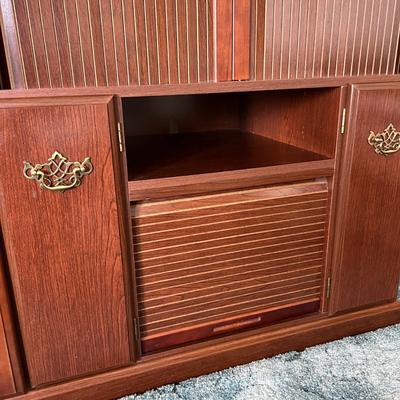 Wood Entertainment Cabinet w Sliding Tambour Doors