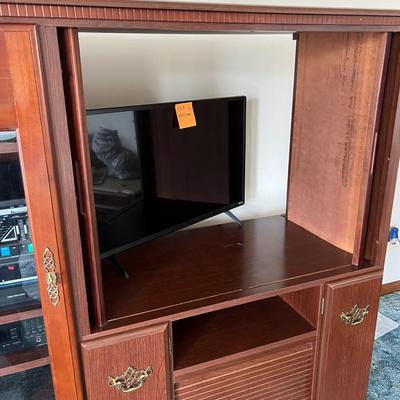 Wood Entertainment Cabinet w Sliding Tambour Doors