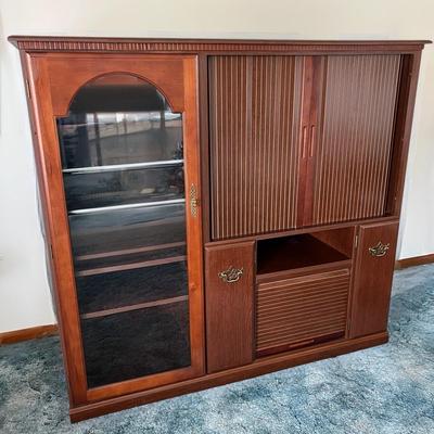 Wood Entertainment Cabinet w Sliding Tambour Doors