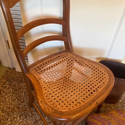 Vintage chair, footstool, and wastebasket basket