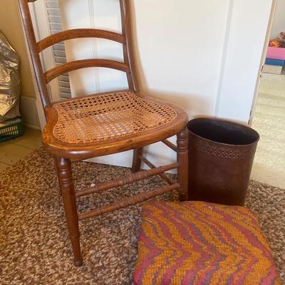 Vintage chair, footstool, and wastebasket basket