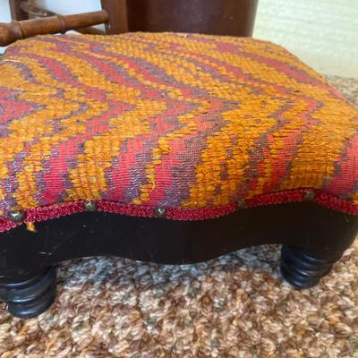 Vintage chair, footstool, and wastebasket basket