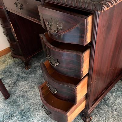 Vintage 9 Drawer Solid Wood Desk w Chair