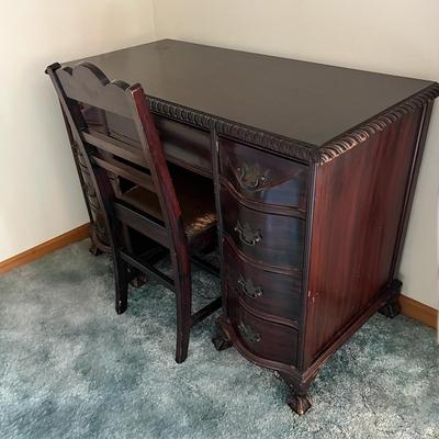 Vintage 9 Drawer Solid Wood Desk w Chair
