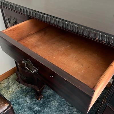 Vintage 9 Drawer Solid Wood Desk w Chair