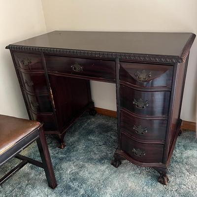 Vintage 9 Drawer Solid Wood Desk w Chair