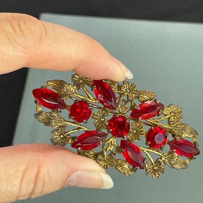 Vintage Red Rhinestone Pin