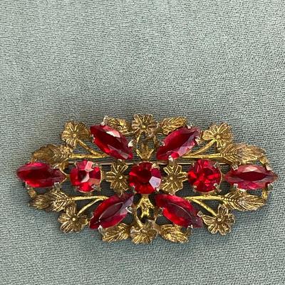 Vintage Red Rhinestone Pin