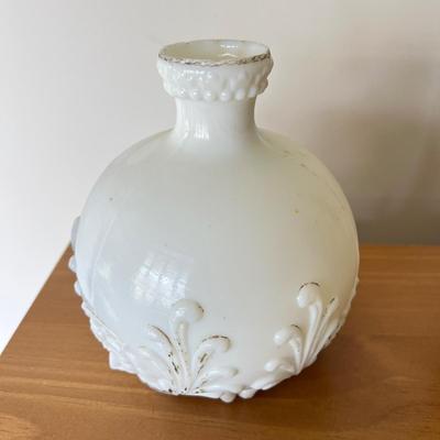 3 Antique Milk Glass Lot - Antique Victorian Hand Painted Egg, Vase, Indian Chief Plate