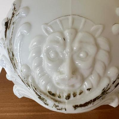 3 Antique Milk Glass Lot - Antique Victorian Hand Painted Egg, Vase, Indian Chief Plate