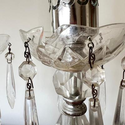 Pair of Crystal Hurricane Mantle Lamps