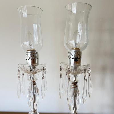Pair of Crystal Hurricane Mantle Lamps