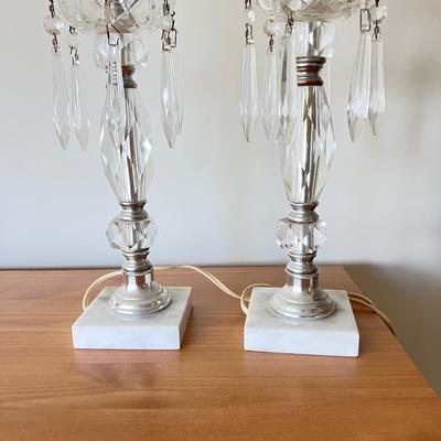 Pair of Crystal Hurricane Mantle Lamps