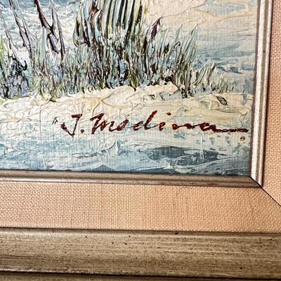 Framed MCM Oil on Canvas Painting Signed J. Medina