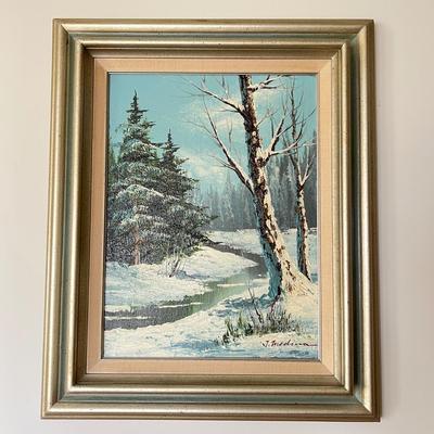 Framed MCM Oil on Canvas Painting Signed J. Medina