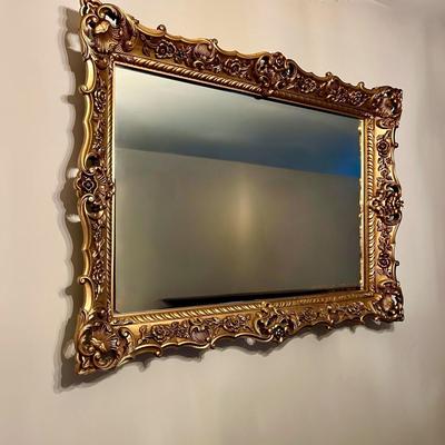 Large Vintage Gilt Wood Ornate Framed Mirror 36"x50"